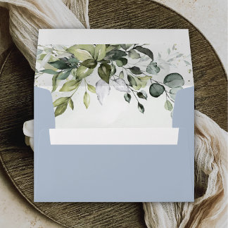 Dusty Blue Eucalyptus Greenery Succulent Wedding Envelope