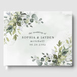 Dusty Blue Eucalyptus Greenery Succulent Wedding Guest Book<br><div class="desc">Design features a bouquet of watercolor greenery,  eucalyptus and a succulent over a dusty blue watercolor splash.  Design also features specks of painted (printed) gold and green.  View the collection link on this page to see all of the matching items in this beautiful design.</div>