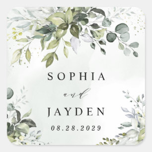 Dusty Blue Eucalyptus Greenery Succulent Wedding Square Sticker