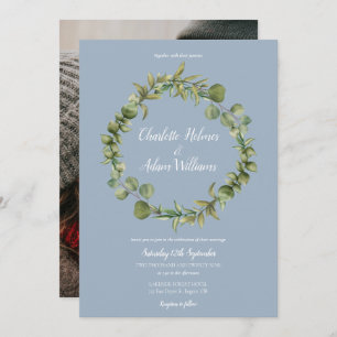 Dusty Blue Eucalyptus Greenery Wedding Photo Invitation