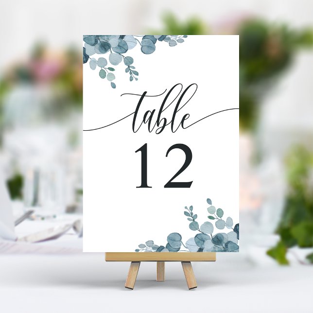 Dusty Blue Eucalyptus Greenery Wedding Table Number (Creator Uploaded)