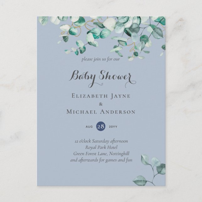 Dusty Blue Eucalyptus Invitations de BABY SHOWER v (Devant)
