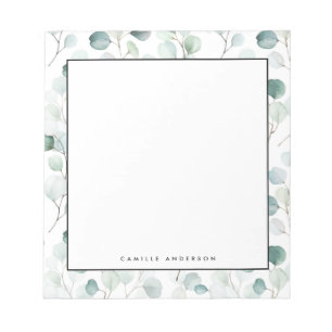 Dusty Blue Eucalyptus Leaves Pattern Personalized Notepad