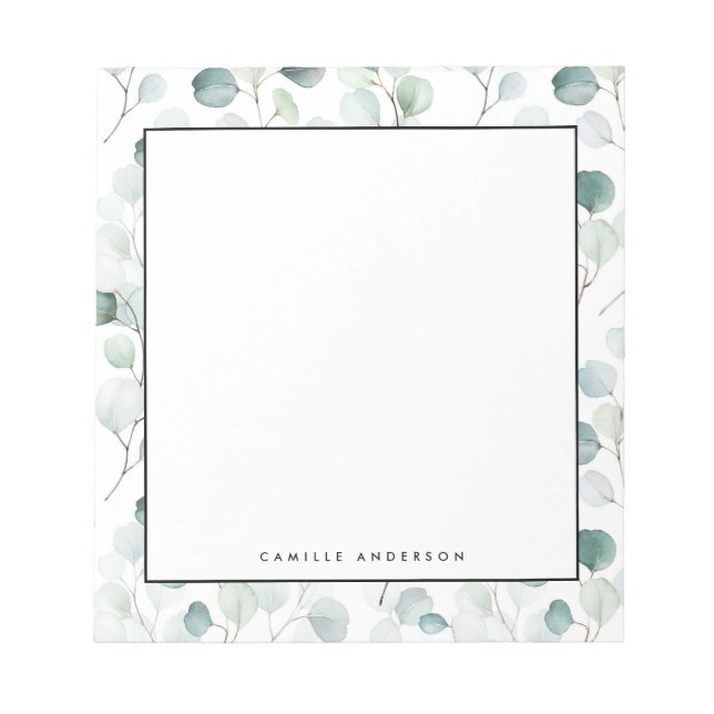 Dusty Blue Eucalyptus Leaves Pattern Personalized Notepad (Front)