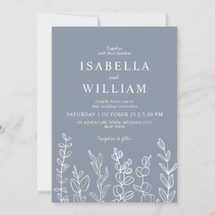 Dusty Blue Eucalyptus Leaves Wedding  Invitation