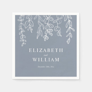 Dusty Blue Eucalyptus Leaves Wedding Napkin
