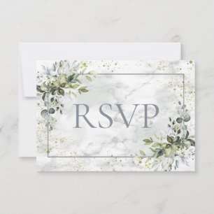 Dusty Blue Eucalyptus Marbre vert Pas de menu RSVP