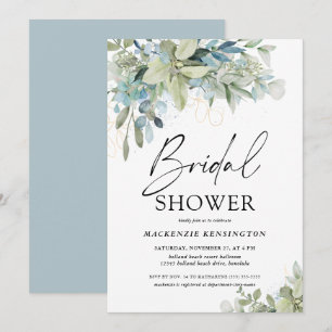 Dusty Blue Eucalyptus Script Bridal Shower Invitation