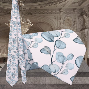 Dusty Blue Eucalyptus Sprigs Blush Pink Wedding Tie