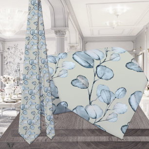 Dusty Blue Eucalyptus Sprigs Blush Sage Wedding Tie