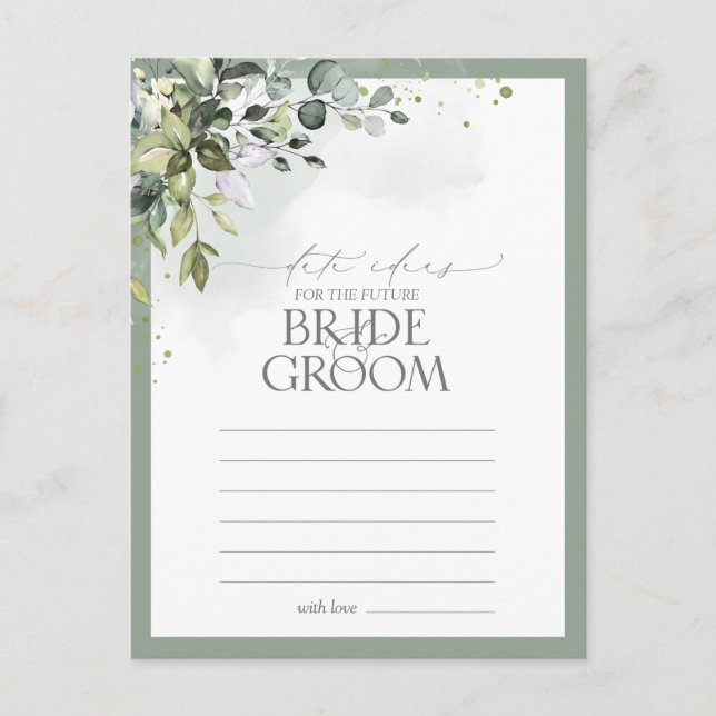 Dusty Blue Eucalyptus Watercolor Floral Date Ideas Postcard (Front)