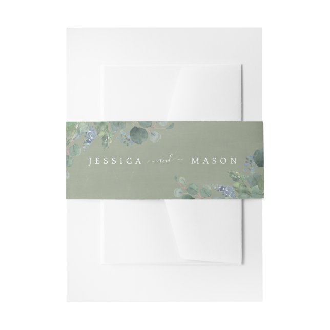 Dusty Blue Eucalyptus Wedding Belly Bands Invitati Invitation Belly Band (Front Example)