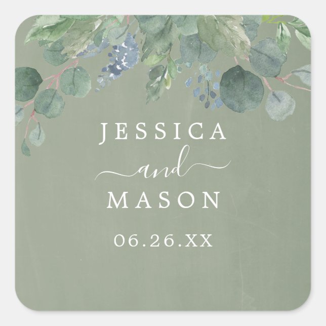 Dusty Blue Eucalyptus Wedding Favour Stickers (Front)