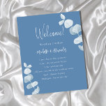 Dusty blue eucalyptus wedding program<br><div class="desc">A modern,  elegant,  wedding program,  timeline.  Dusty blue background,  decorated with eucalyptus,  sprigs. Personalize and add your names and wedding details.  If you have more text it's possible to reduce the line space and also add text on the back.

1 sheet = 1 program</div>