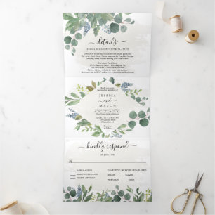 Dusty Blue Eucalyptus Wedding Tri-Fold Invitations