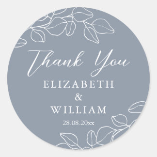 Dusty Blue Eucalyptus Weddings Thank You Classic Round Sticker