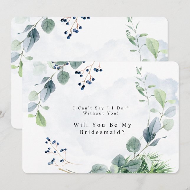 Dusty Blue Eucalyptus Will You Be My Bridesmaid Invitation (Front/Back)