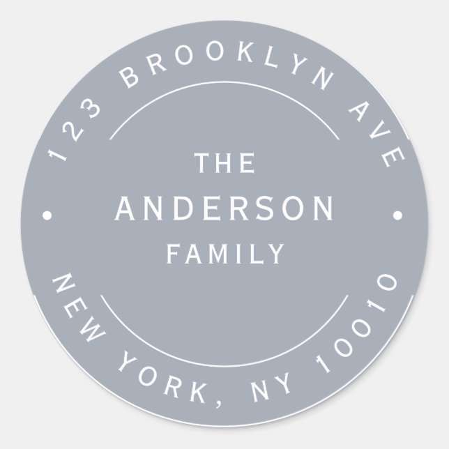 Dusty Blue Family Name Round Return Address Label (Front)