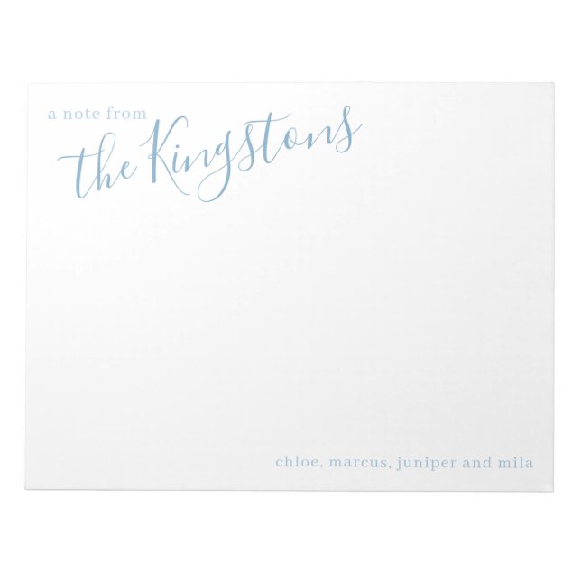 Dusty Blue Family Name Script  Notepad (Front)