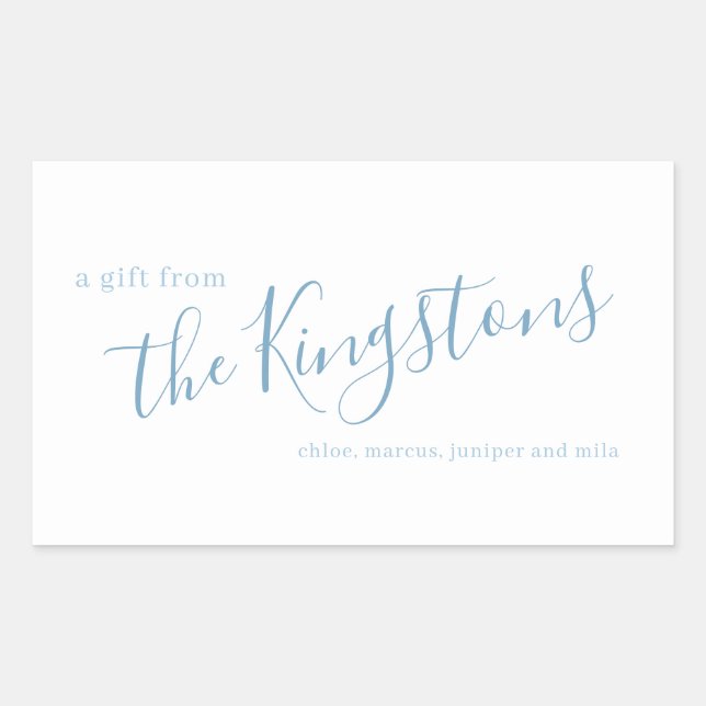 Dusty Blue Family Name Script Rectangular Sticker (Front)
