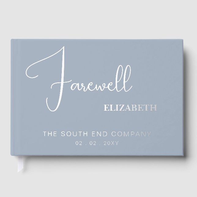 Dusty Blue Farewell Leaving Party Retirement Guest Book (Front)