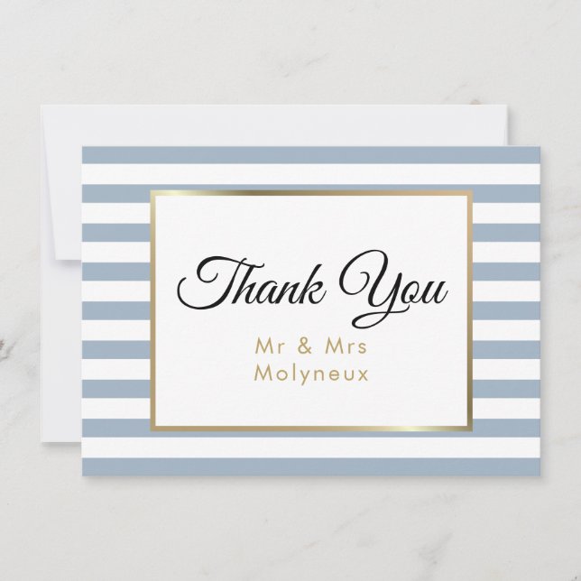 Dusty Blue Faux Gold Foil Mariage Merci (Devant)