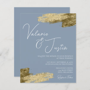 Dusty Blue Faux Gold Foil Wedding Invitation