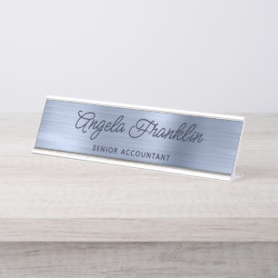 Dusty Blue Faux Metallic Foil Desk Name Plate
