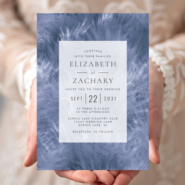 Dusty Blue Feathery Elegance Wedding Invitation (Creator Uploaded)