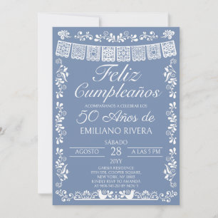 Dusty Blue Feliz Cumpleaños 50th Birthday Invitation