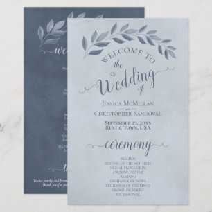 Dusty Blue Feuilles Élégant programme de mariage b