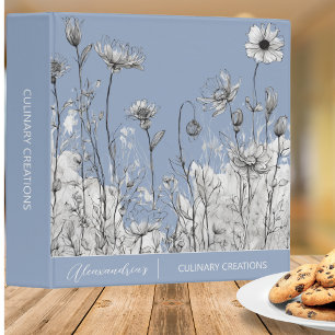 Dusty Blue Field of Wildflowers Recipe Binder