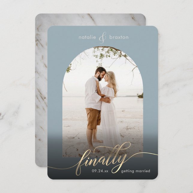 Dusty Blue Finally Getting Married & Window Photo Save The Date (Front/Back)