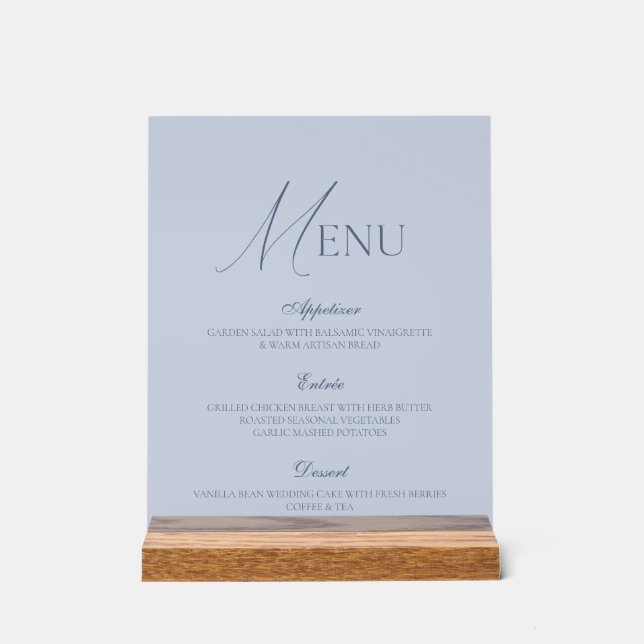 Dusty Blue Fine Art Acrylic Wedding Menu Sign (Recto)