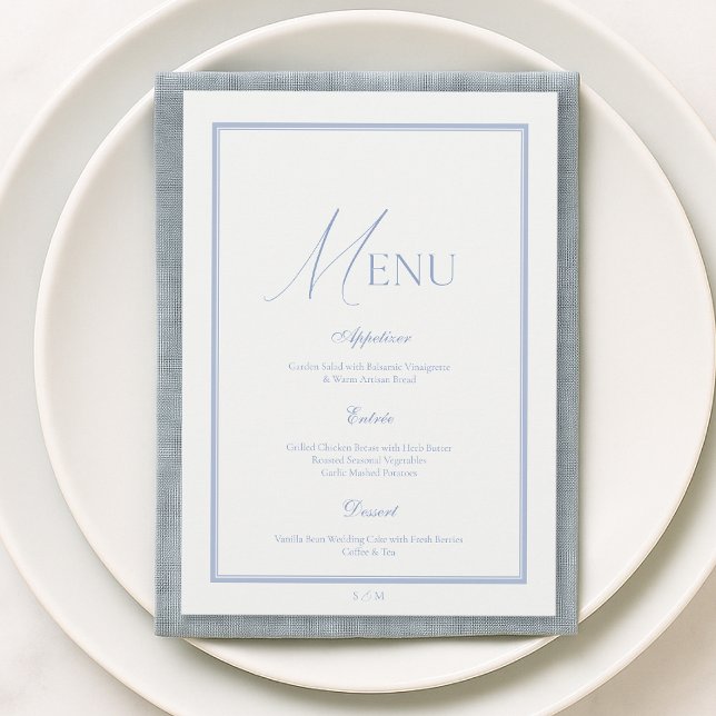 Dusty Blue Fine Art Floral Wedding Menu Card (Creator Uploaded)