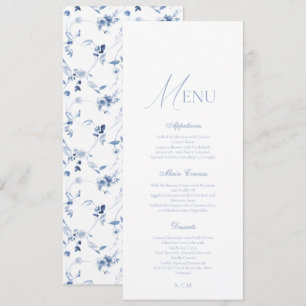 Dusty Blue Fine Art Floral Wedding Menu Card