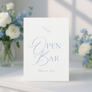 Dusty Blue Fine Art Open Bar Sign with Calligraphy Invitation
