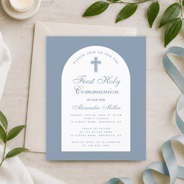 Dusty Blue First Communion Budget Arch Invitation (Creator Uploaded)