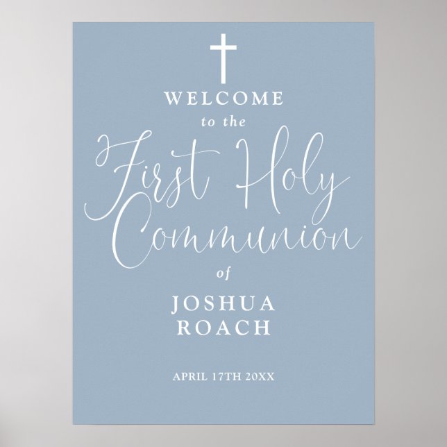 Dusty Blue First Holy Communion Welcome Sign (Front)