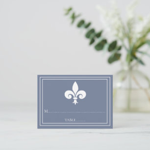 Dusty Blue Fleur de Lis Wedding Place Cards