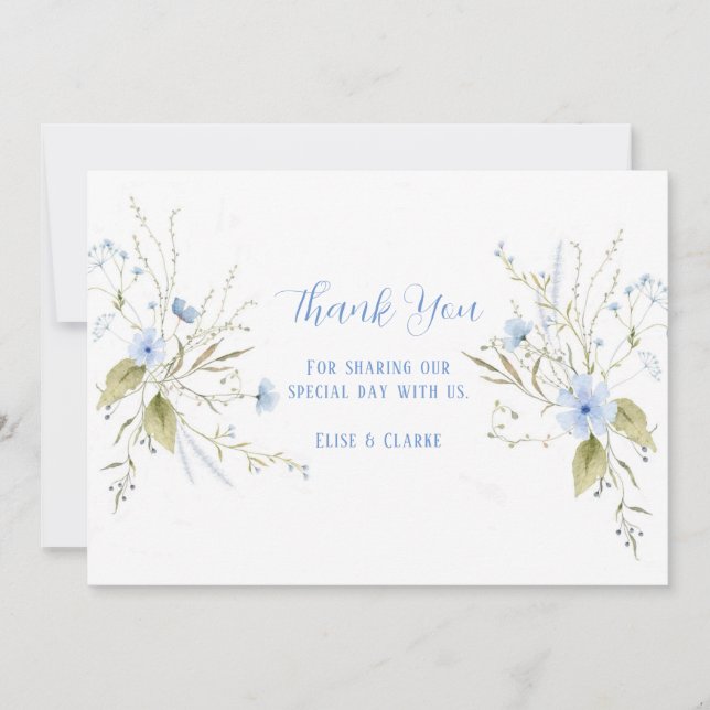 Dusty Blue Fleur sauvage Mariage Merci Cartes (Devant)