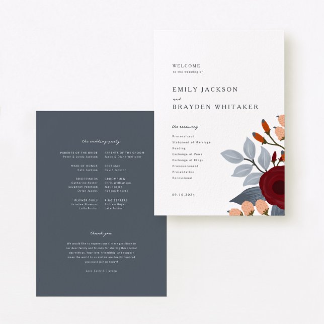 Dusty Blue Fleur sauvage Wedding Programme (Créateur téléchargé)