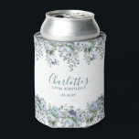 Dusty Blue Floral 18th Birthday Custom Can Cooler<br><div class="desc">Very elegant can coolers for a birthday party. Two borders of dusty blue peonies and roses surround 3 lines of editable text.</div>