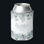 Dusty Blue Floral 21st Birthday Custom Can Cooler<br><div class="desc">Very elegant can coolers for a birthday party. Two borders of dusty blue peonies and roses surround 3 lines of editable text.</div>