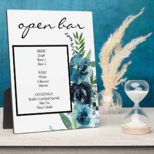 Dusty Blue Floral 2 Bar Sign Easel Plaque
