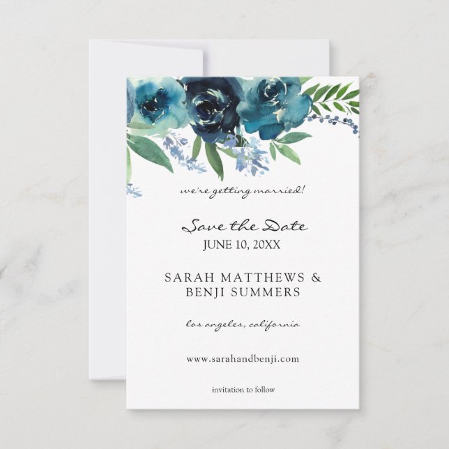 Dusty Blue Floral 2 Save The Date (Front)