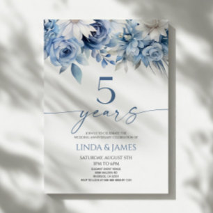 Dusty Blue Floral 5th Wedding Anniversary Invitation