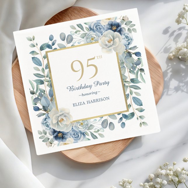 Dusty Blue Floral 95th Birthday  Napkin (Creator Uploaded)