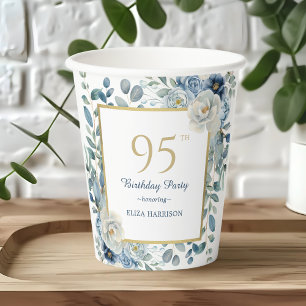 Dusty Blue Floral 95th Birthday Paper cup