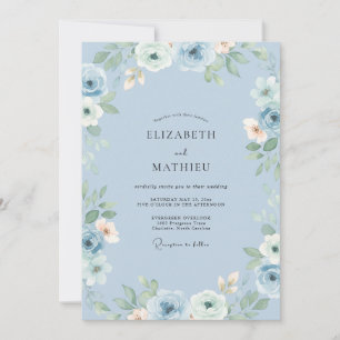 Dusty Blue Floral Accent Wedding Invitation
